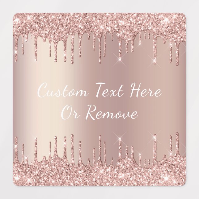 Rose Gold Blush Glitter Sparkle Drips - With Text Labels (Design 3)