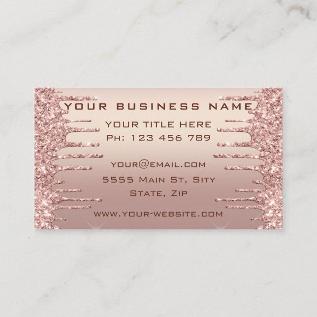 Rose Gold Blush Glitter Sparkle Drips Your Logo  Business Card (Back)