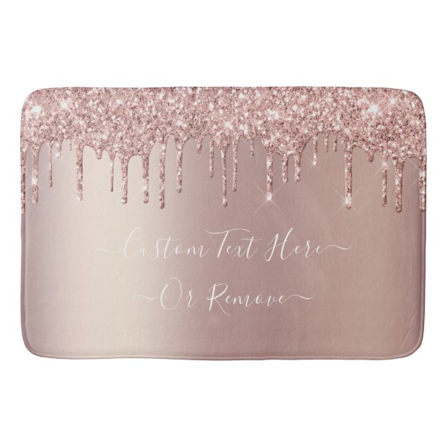 Rose Gold Blush Glitter Sparkle Drips - Your Text Bath Mat (Front)