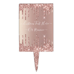Rose Gold Blush Glitter Sparkle Drips - Your Text Cake Topper