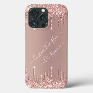 Rose Gold Blush Glitter Sparkle Drips - Your Text iPhone 13 Pro Case