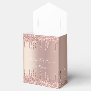 Rose Gold Blush Glitter Sparkle Drips - Your Text Favor Boxes