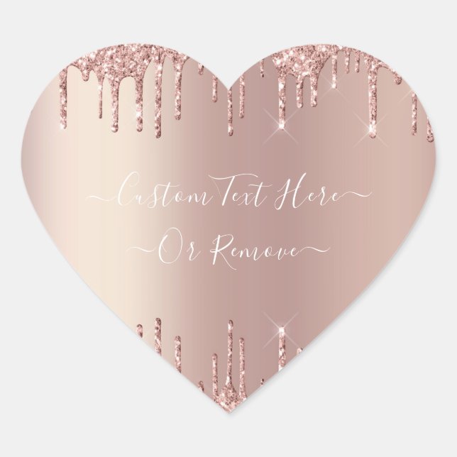 Rose Gold Blush Glitter Sparkle Drips - Your Text Heart Sticker (Front)