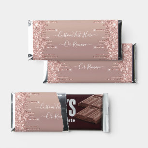 Rose Gold Blush Glitter Sparkle Drips - Your Text Hershey Bar Favors