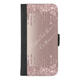 Rose Gold Blush Glitter Sparkle Drips - Your Text iPhone 8/7 Plus Wallet Case