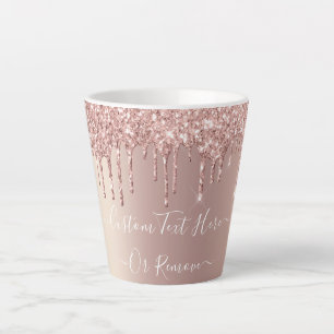 Rose Gold Blush Glitter Sparkle Drips - Your Text Latte Mug