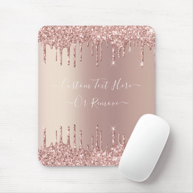 Rose Gold Blush Glitter Sparkle Drips - Your Text Mouse Pad (With Mouse)