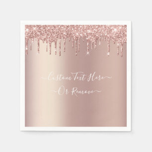 Rose Gold Blush Glitter Sparkle Drips - Your Text Napkins
