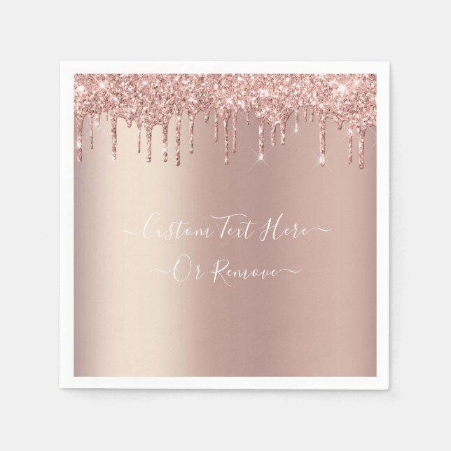 Rose Gold Blush Glitter Sparkle Drips - Your Text Napkins (Front)