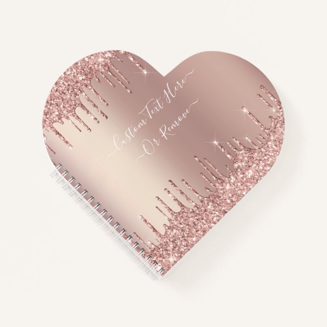 Rose Gold Blush Glitter Sparkle Drips - Your Text Notebook (Front)
