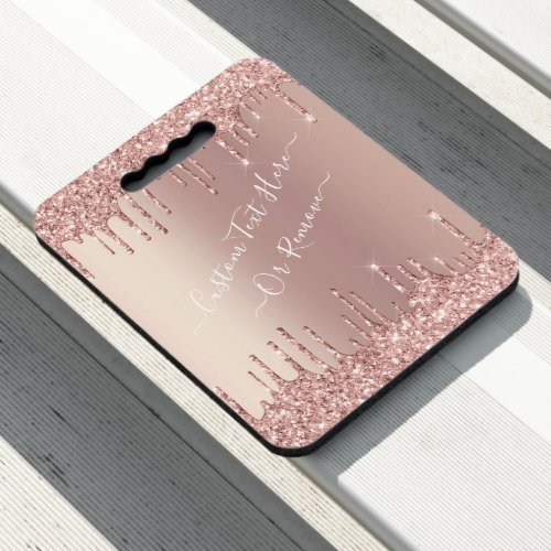 Rose Gold Blush Glitter Sparkle Drips _ Your Text Seat Cushion