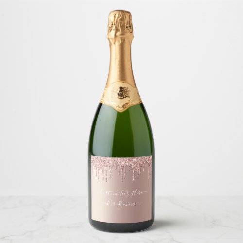 Rose Gold Blush Glitter Sparkle Drips _ Your Text Sparkling Wine Label