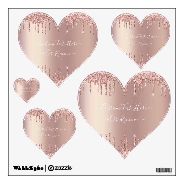 Rose Gold Blush Glitter Sparkle Drips - Your Text Wall Decal (Front)