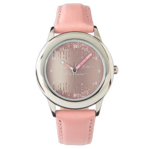 Rose Gold Blush Glitter Sparkle Drips _ Your Text Watch