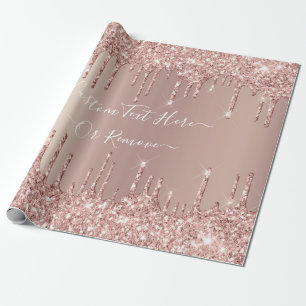 Rose Gold Blush Glitter Sparkle Drips - Your Text Wrapping Paper