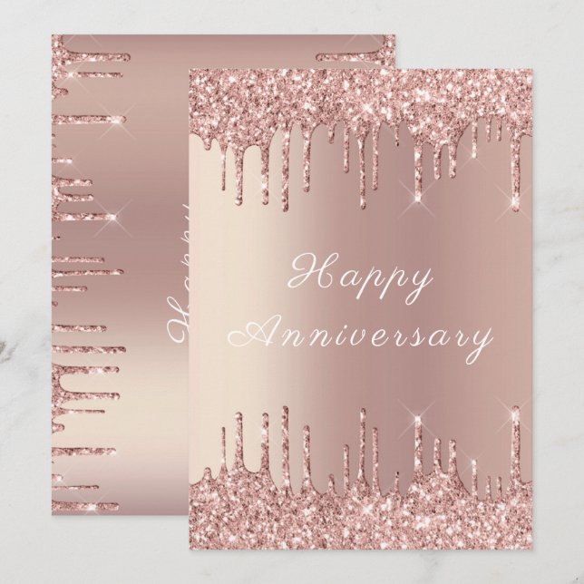 Rose Gold Blush Glitter Sparkle Happy Anniversary (Front/Back)