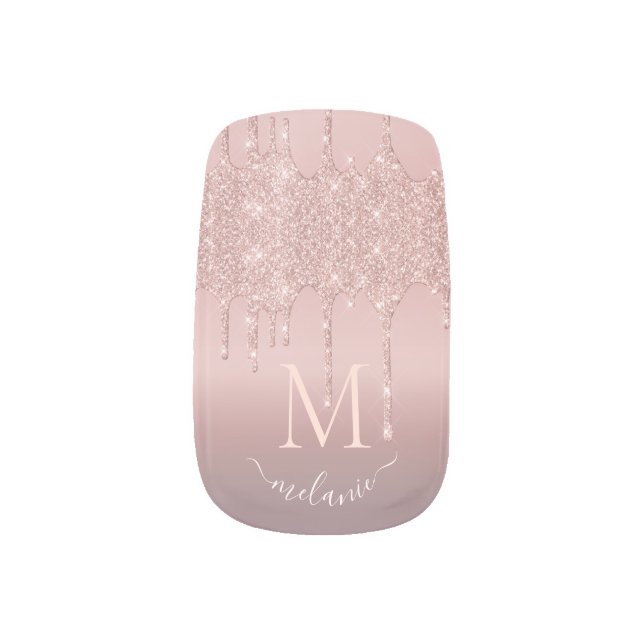 Rose Gold Blush Glitter Sparkle Name Minx Nail Art (Left Thumb)