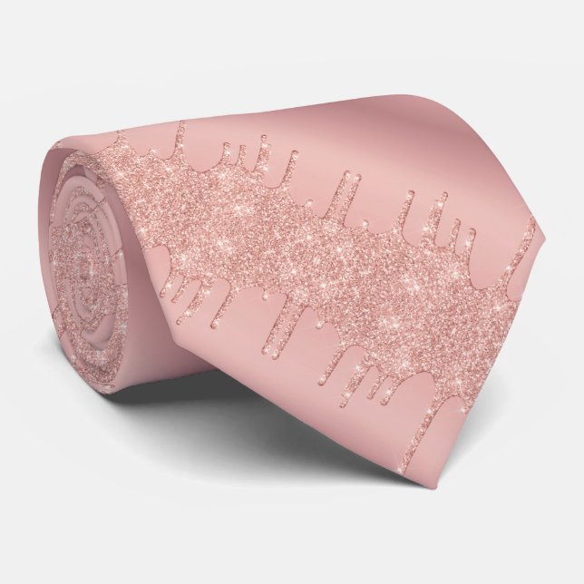 Rose Gold Blush Glitter Sparkle Neck Tie (Rolled)