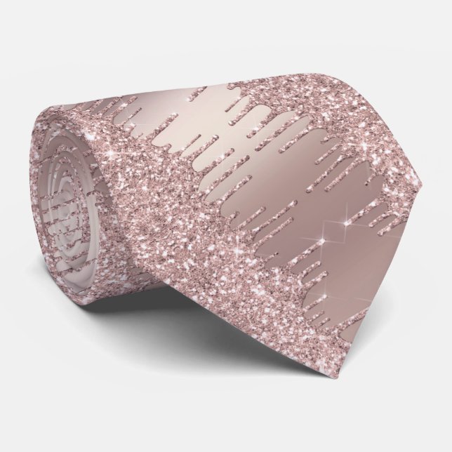 Rose Gold Blush Glitter Sparkle Party Neck Tie (Rolled)