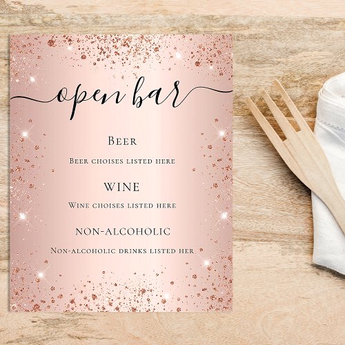 Rose gold blush glitter sparkles script bar menu