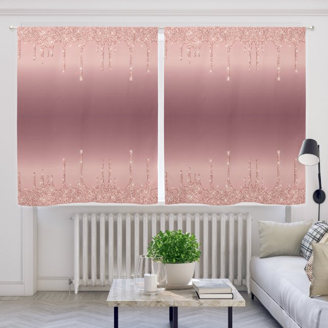 Rose Gold Blush Glitter Sparkly Drips Blackout Curtains (Living Room)