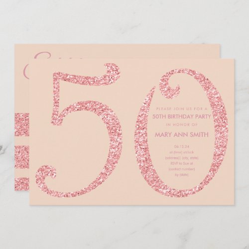 Rose Gold Blush Glitter Surprise 50th Birthday Invitation