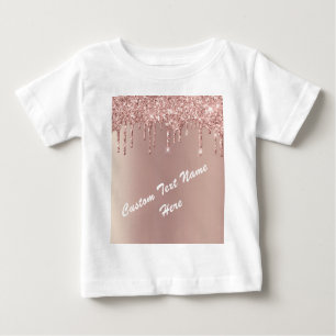 Rose Gold Blush Glitter Text Name Baby T-Shirt