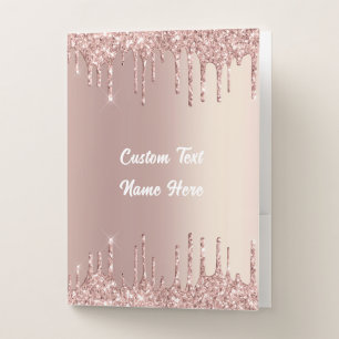 Rose Gold Blush Glitter Text Name Pocket Folder
