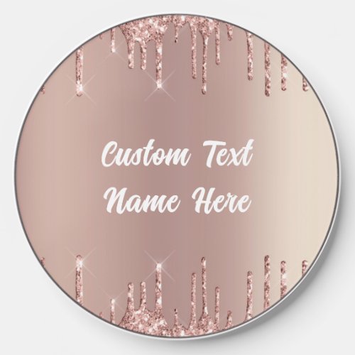 Rose Gold Blush Glitter Text Name Wireless Charger