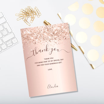 Rose Gold Blush Glitter Thank You Card by Thunes at Zazzle