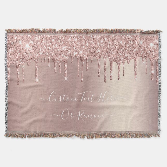 Rose Gold Blush Glitter Throw Blanket Custom Text (Front)