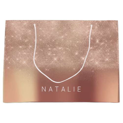 Rose Gold Blush Glitter White Name Spark Copper Large Gift Bag