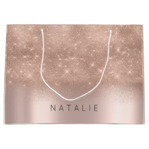 Rose Gold Blush Glitter White Name Spark Large Gift Bag