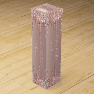Rose Gold Blush Glitter Wine Box with Custom Text