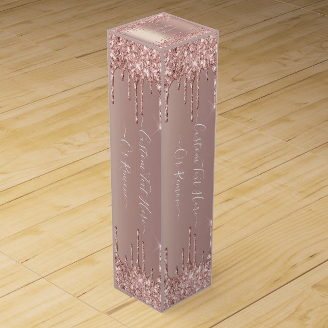 Rose Gold Blush Glitter Wine Box with Custom Text (Front)