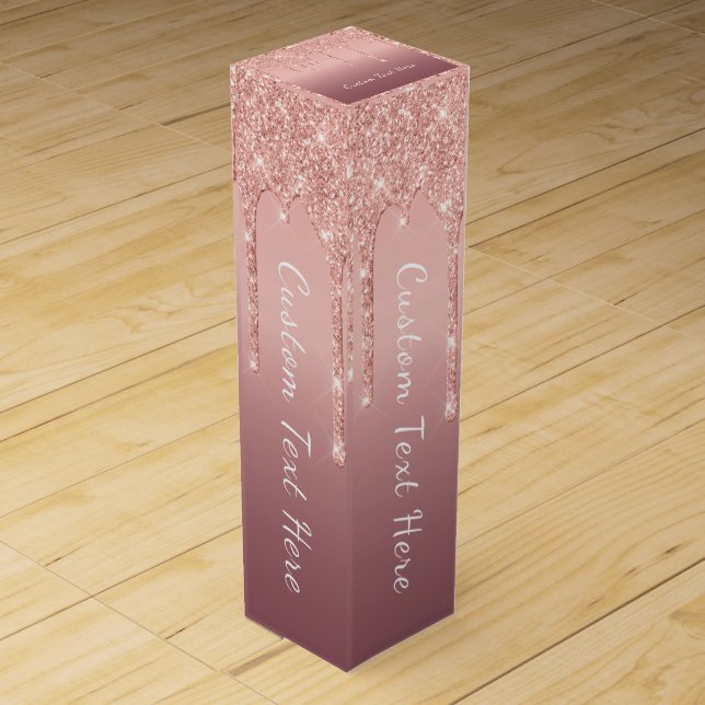 Rose Gold Blush Glitter Wine Box with Custom Text (Front)