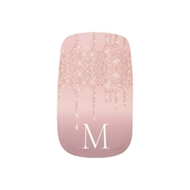 Rose Gold Blush Glitter Your Letter Minx Nail Art (Right Thumb)
