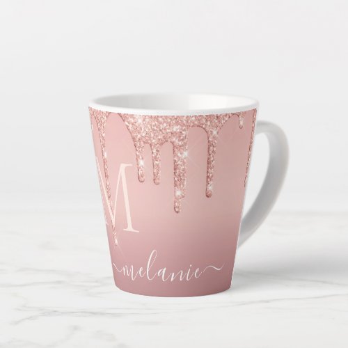Rose Gold Blush Glitter Your Name Letter Latte Mug