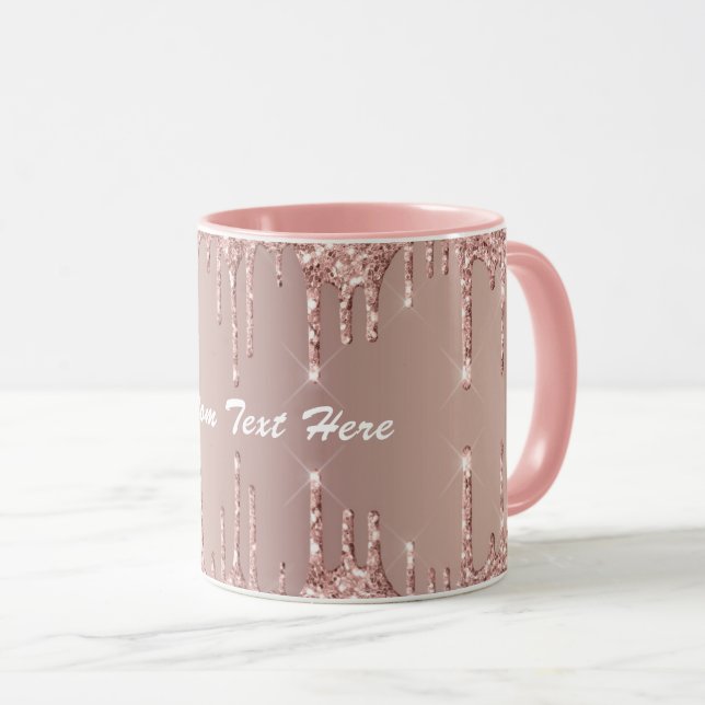 Rose Gold Blush Glitter Your Text Name Mug (Front Right)