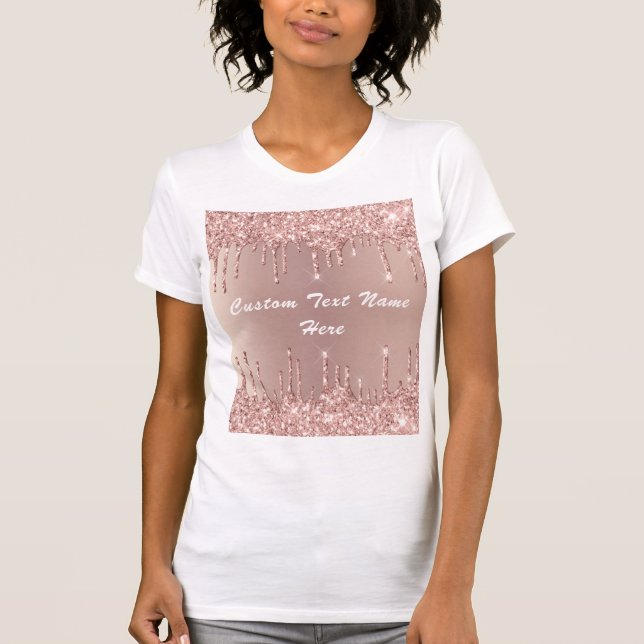 Rose Gold Blush Glitter Your Text Name T-Shirt (Front)