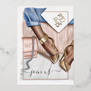 Rose Gold Blush & Gold Monogram Chic Bachelorette Foil Invitation