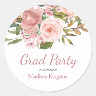 Rose Gold & Blush Graduation Party Favor Classic Round Sticker