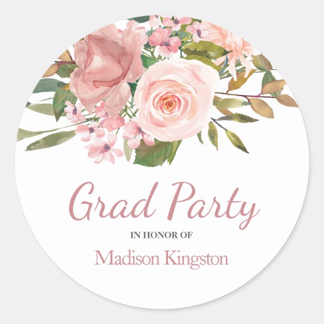 Rose Gold & Blush Graduation Party Favor Classic Round Sticker (Front)