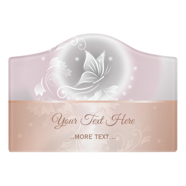 Rose Gold Blush Gray Floral Door Sign (Small Crest Front)