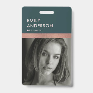 ROSE GOLD BLUSH GREEN EMPLOYEE PHOTO BAR CODE NAME BADGE