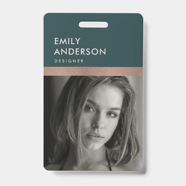ROSE GOLD BLUSH GREEN EMPLOYEE PHOTO BAR CODE NAME BADGE (Front)