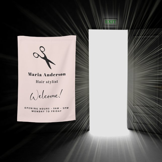 Rose gold blush hair stylist opening hours welcome house flag (Creator Uploaded)