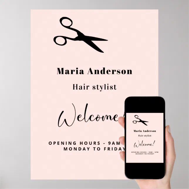 Rose gold blush hair stylist opening hours poster Zazzle