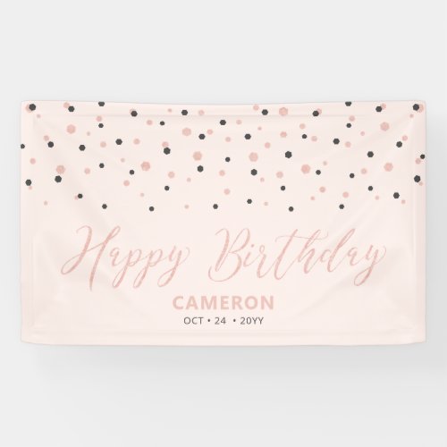 Rose Gold  Blush Hexagon Confetti Happy Birthday Banner