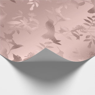 Rose Gold Blush Hummingbird Flowers Monochrome Wrapping Paper